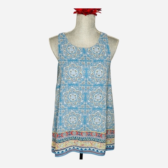 Max Studio Blue Floral Sleeveless Top size M - Picture 1 of 9
